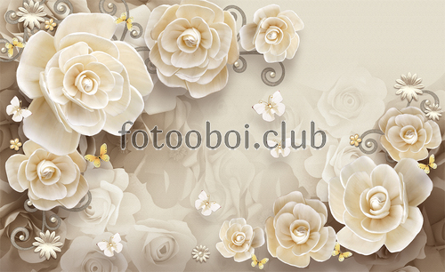 цветы, цветок, розы, узоры, бабочки, жемчуг, 3д, 3d